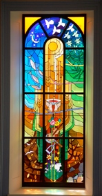 The three stained glass windows installed for the Bicentenary